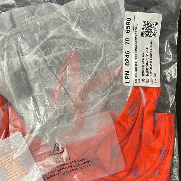 🆕SAVAGE X FENTY Orange Cotton Jersey Unlined Bra - Size: 34C - Picture 10 of 10